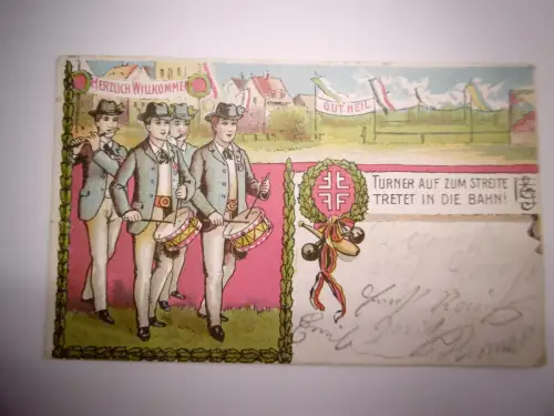 Alte Postkarte "Turner auf zum Streite", 1908