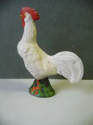 Massefigur Tierfigur Hahn weiß Lineol Bauernhof 