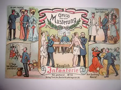 Alte Postkarte "Gruß von der Musterung", um 1920