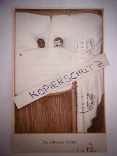 Alte PK "Die schwarze Gefahr", gel. 1913