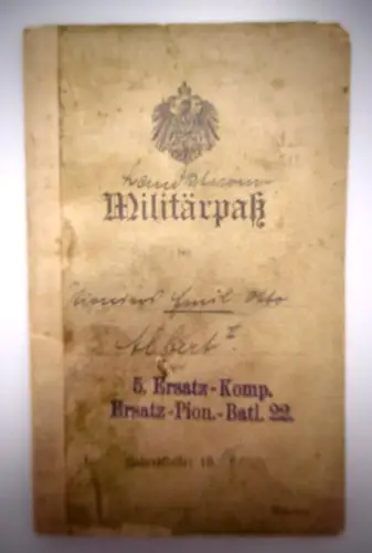 Militärpaß 5. Ersatz-Kompanie Ersatz-Pion-Batl.22