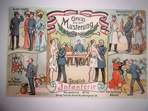 Alte Postkarte "Gruß von der Musterung", um 1920