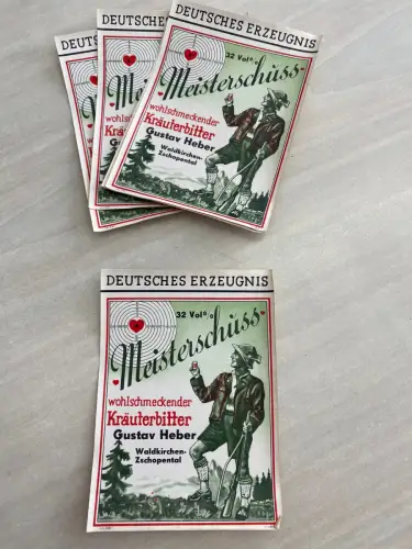 Vintage Etikett für Schnapsflaschen "Meisterschuss - Kräuterbitter"