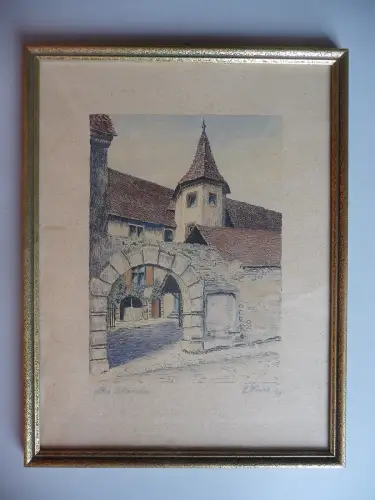 Orig. Graphik Federzeichnung Altes Schlösschen E. Weiss?