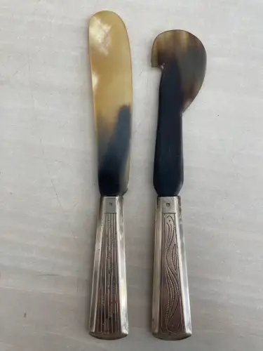 Jugenstil Besteck-Set (Messer + Buttermesser) 835er Silber + Horn, Unikat!