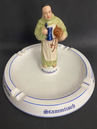 Stammtisch Aschenbecher XXL "Kulmbacher" mit Mönchsfigur - Rarität! Ø 29 cm