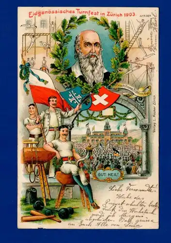 Künstlerkarte zum Eidgenössischen Turnfest 1903 in Zürich