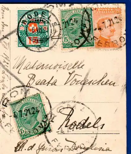 Schweiz Nachporto auf Italienkarte / 1921