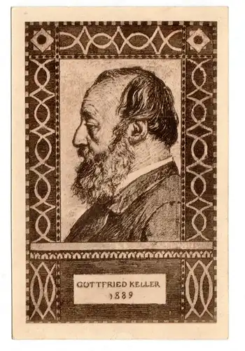 Künstler-AK / Schweiz. Bundesfeier 1919 / Gottfried Keller / Zumstein Nr. 28 - Bundesfeierpostkarten / Marke Nr. 143