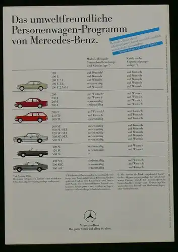 Mercedes 190/S-Klasse/SL/W201/W124/W126/R107/C126/T124/T-Modell/Coupé Prospekt/brochure/folder 1985