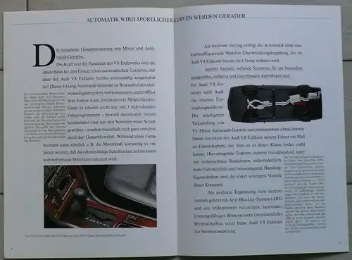 Audi V8 Exclusiv (Typ 4C) quattro 3,6 32V Prospekt/brochure/opuscolo/prospectus/folder 1991