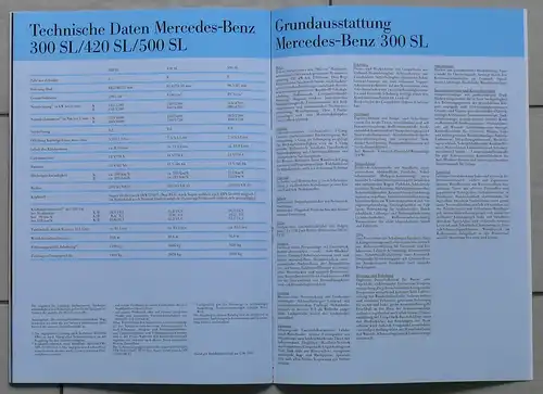 Mercedes SL R107 300SL/420SL/500SL Prospekt/brochure/opuscolo/prospectus 1988