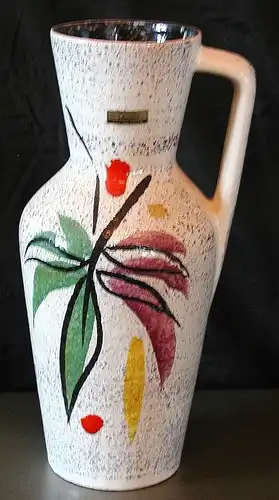 Bodenvase Krug Keramik*Scheurich*1960er*35cm*m.Blumen+Henkel