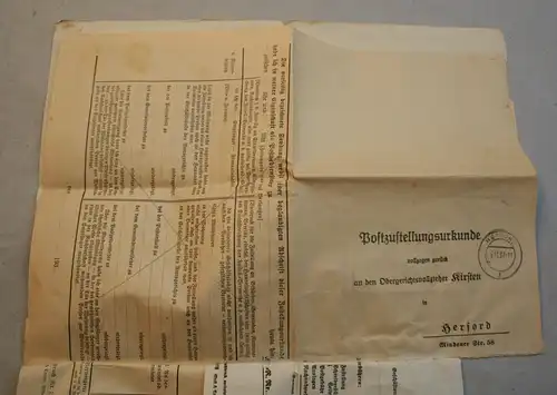 Postzustellungsurkunde Herford Pfändungs-und Überweisungsbeschluß 1937 3.Reich