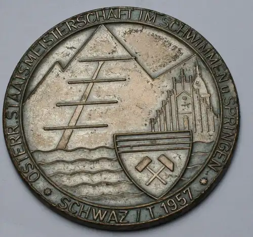 Österrreich Schwaz Tirol Medaille Staatsmeisterschaft Schwimmen Springen 1957