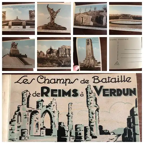 Les Champs de Bataille de Reim à Verdun, Postkartenheft mit 15 Carte Postales des Fotografen Jaques Fréville 
Weltkrieg I