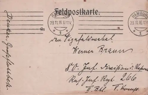 Feldpostkarte Hamburg 1916