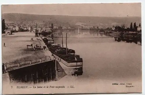 Elbeuf - La Seine et le Pont suspendu - 1917