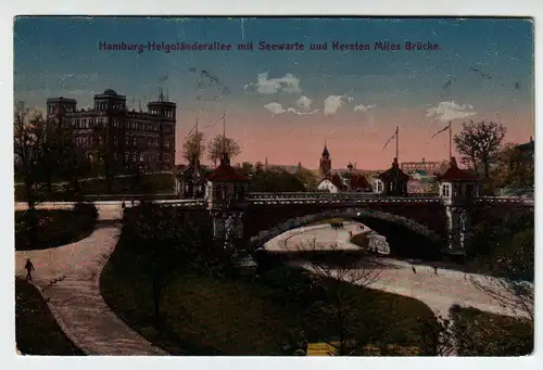 Hamburg - Helgoländerallee mit Seewarte und Kersten Miles Brücke - 1918