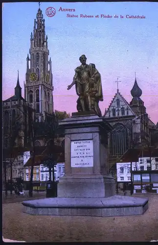 Belgique Anvers Statue Rubens et Fleche de la Cathedrale