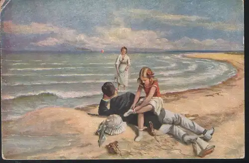 Family , beach, drawning - year 1918