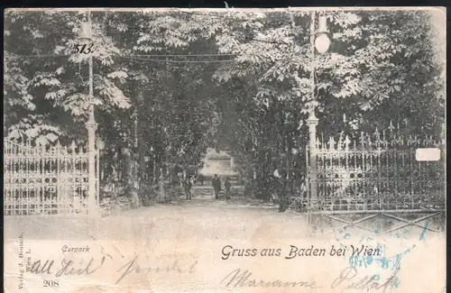 Gruss aus Baden bei Wien . Curpark / Jahr : 1898