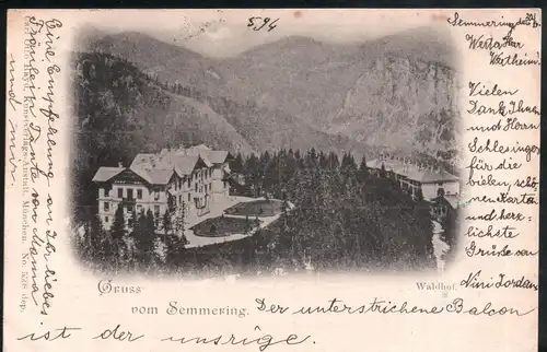 Gruss vom Semmering . Waldorf. / 1898