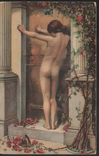Original Art Nouveau woman erotique, old postcard
