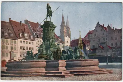 Nürnberg. Marktplatz mit Neptun - und Schönem Brunnen.