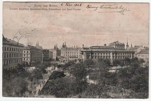 AK Brünn / Brno, Zollamt, Dorethof, Bienenhaus und Stadttheater