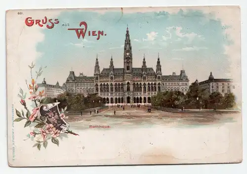 Gruss aus Wien Rathhaus // Litho 1900