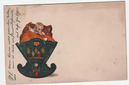 Baby in der Wiege // Alte Ansichtskarte 