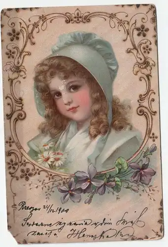 Porträt eines Mädchens in einem Korsett // Alte Ansichtskarte 1900