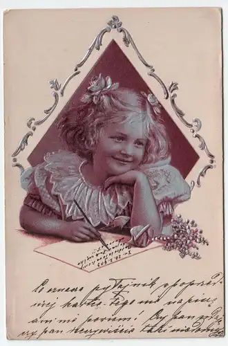 Mädchen mit Ornamenten im Haar //  Alte Ansichtskarte 