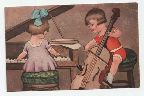 Alte Ansichtskarte // Kinder spielen Instrumente
