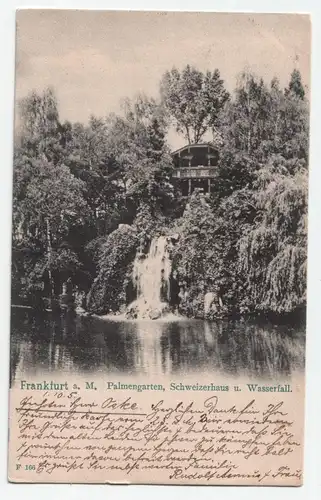 Frankfurt a. M. Palmengarten, Schweizerhaus u. Wasserfall. jahr 1905