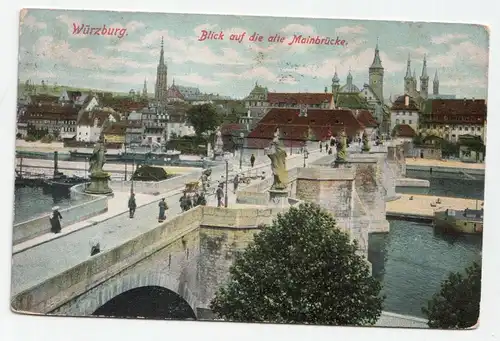 Würzburg. Blick auf die alte Mainbrücke. jahr 1910