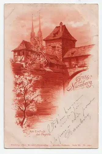 Gruss aus Nürnberg Am Einfluss der Pegnitz.