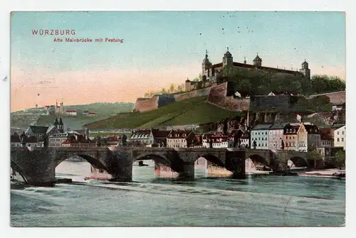 Würzburg. Alte Mainbrücke mit Festung. jahr 1910
