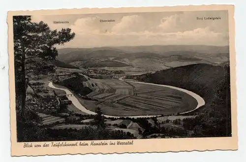 Blick von der Teufelskanzel beim Hanstein ins Werratal. Burg Ludwigstein