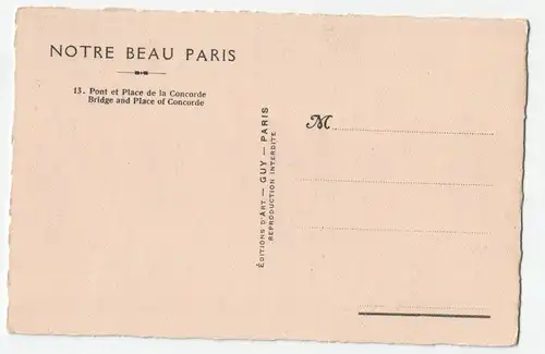 Notre Beau Paris. Pont et Place de la Concorde. Bridge and Place of Concorde.