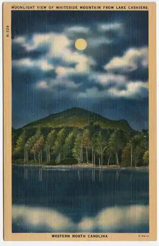 Moonlight View of Whiteside Mountain From Lake Cashiers. Western North Carolina