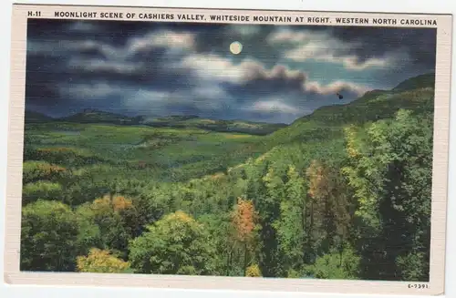 Moonlight Scene of Cashiers Valley. Whiteside Mountain At Right. Western NC
