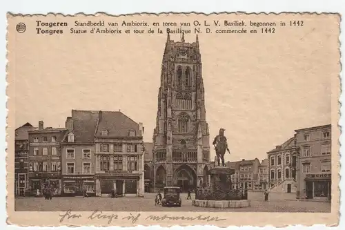 Tongres. Statue d Ambiorix et tour de la Basilique // Feldpost
