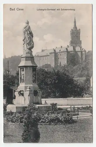 Bad Cleve. Lohengrin Denkmal mit Schwanenburg. jahr 1911