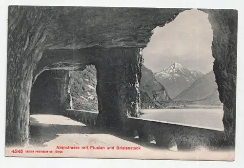 Axenstrasse mit Fluelen und Bristenstock. jahr 1906