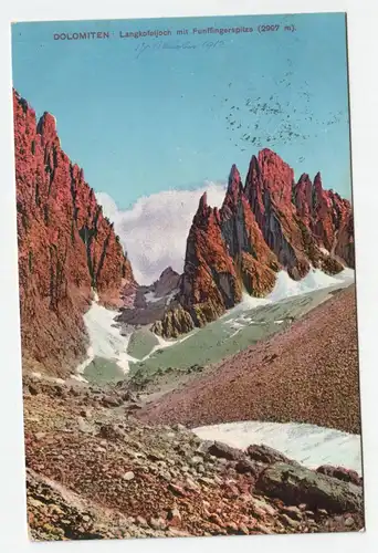 Dolomiten. Langkofel Joch mit Fünffingerspitze (2997 m). jahr 1912