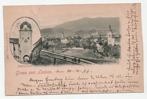 Stadtturm. Gruss aus Leoben. jahr 1897
