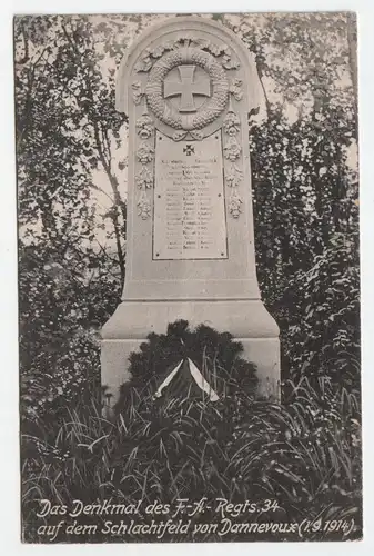 Das Denkmal des F.-A.-Regts.34 auf dem Schlachtfeld von Dannevouse 1914 / 1916