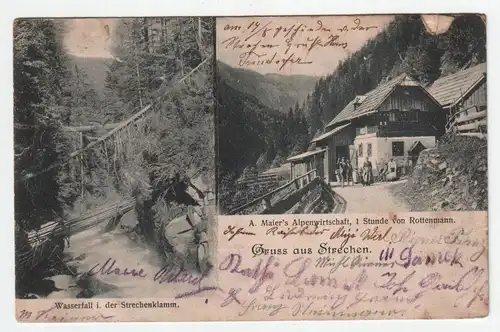 Gruss aus Strechen. Wasserfall i. der Strechenklamm. vor 1914